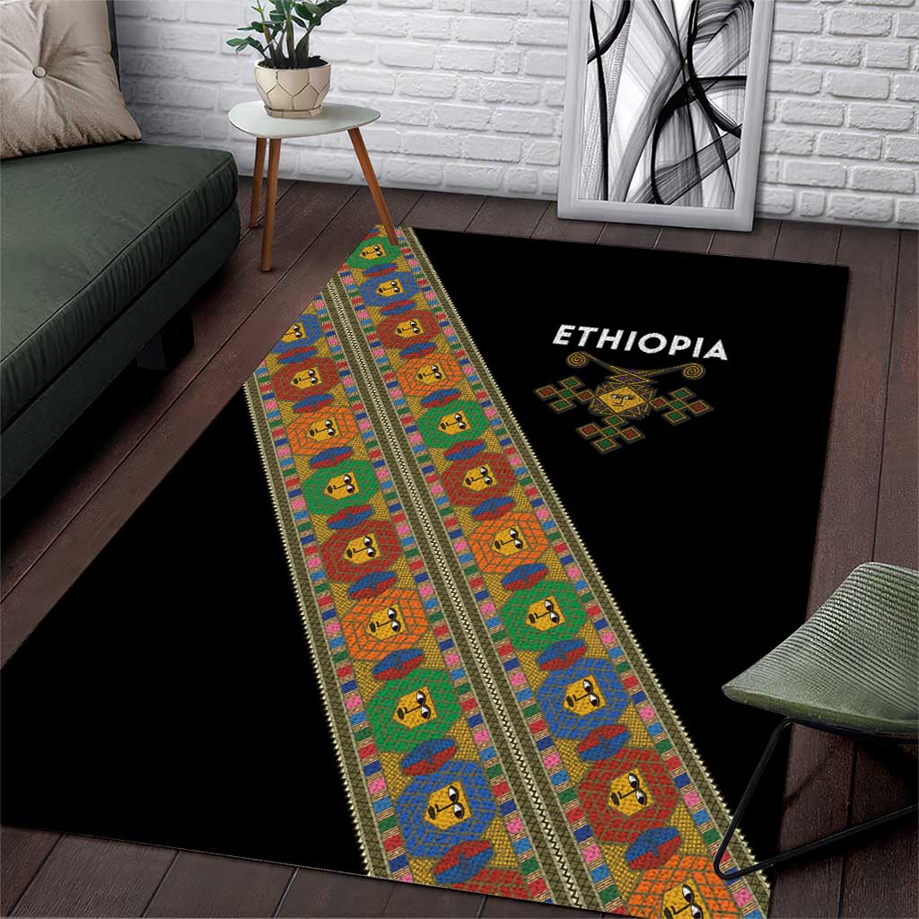 Ethiopia Saba Kemis Sash Style Area Rug Black Color