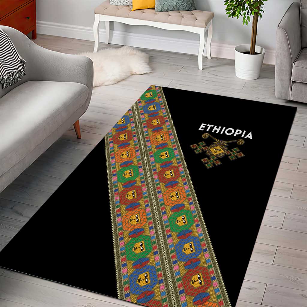 Ethiopia Saba Kemis Sash Style Area Rug Black Color