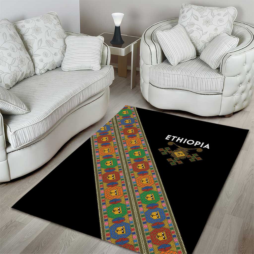 Ethiopia Saba Kemis Sash Style Area Rug Black Color