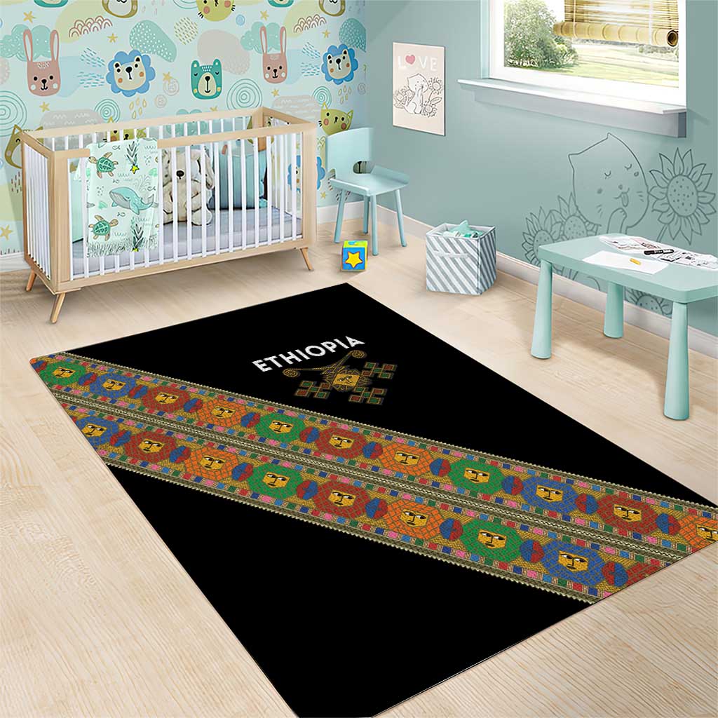 Ethiopia Saba Kemis Sash Style Area Rug Black Color