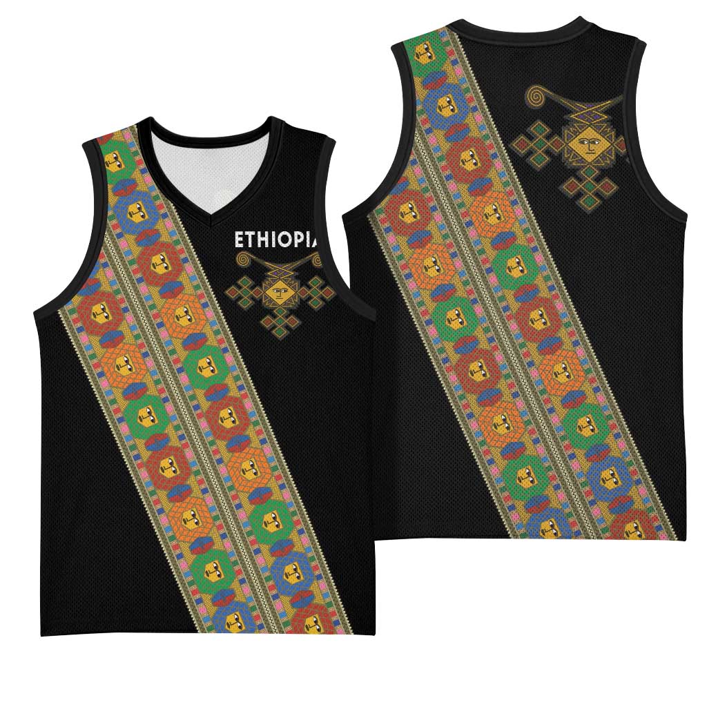 Ethiopia Saba Kemis Sash Style Basketball Jersey Black Color - African Pride