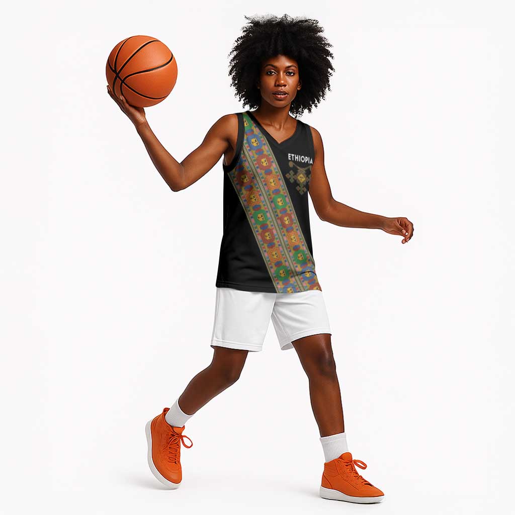 Ethiopia Saba Kemis Sash Style Basketball Jersey Black Color - African Pride