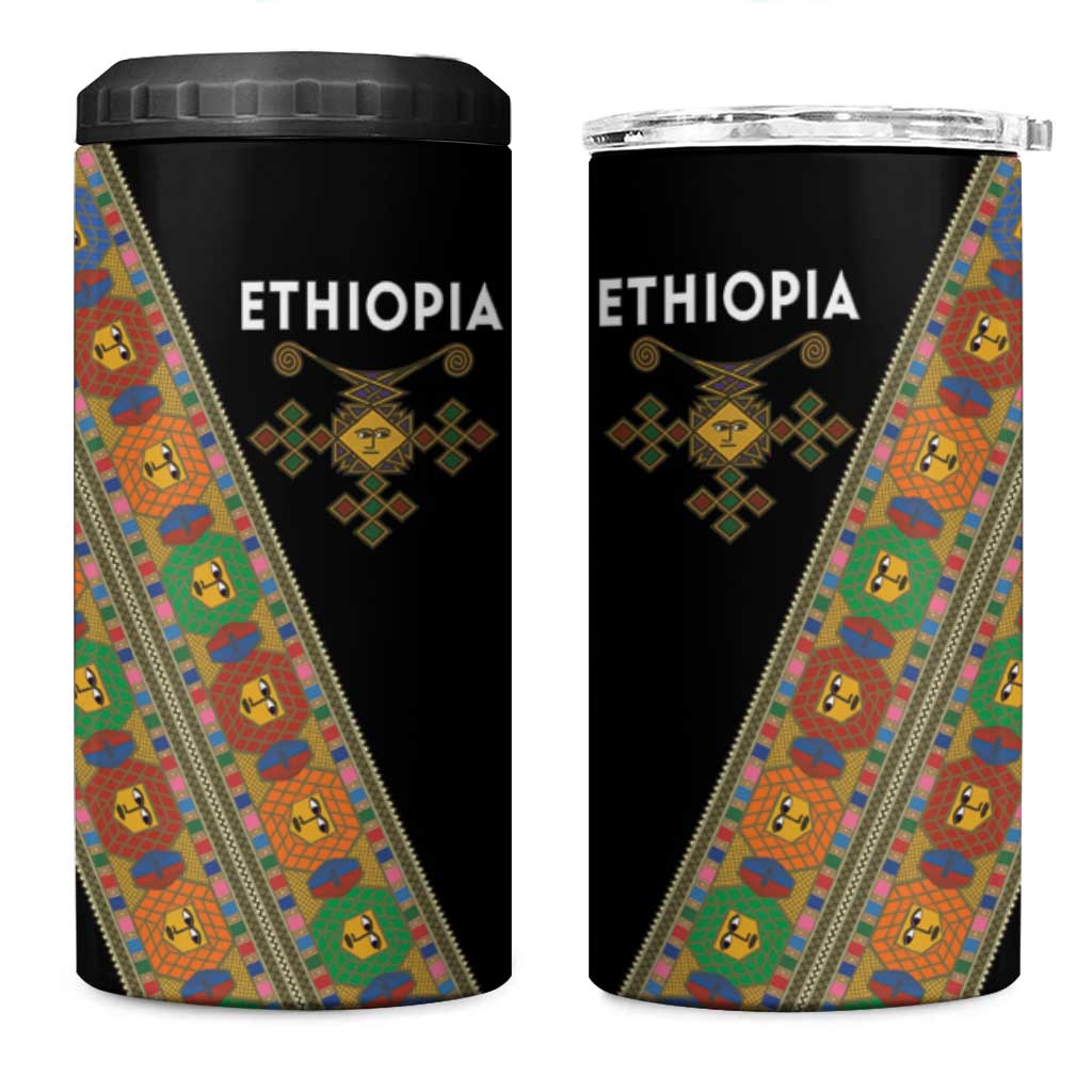 Ethiopia Saba Kemis Sash Style 4 in 1 Can Cooler Tumbler Black Color