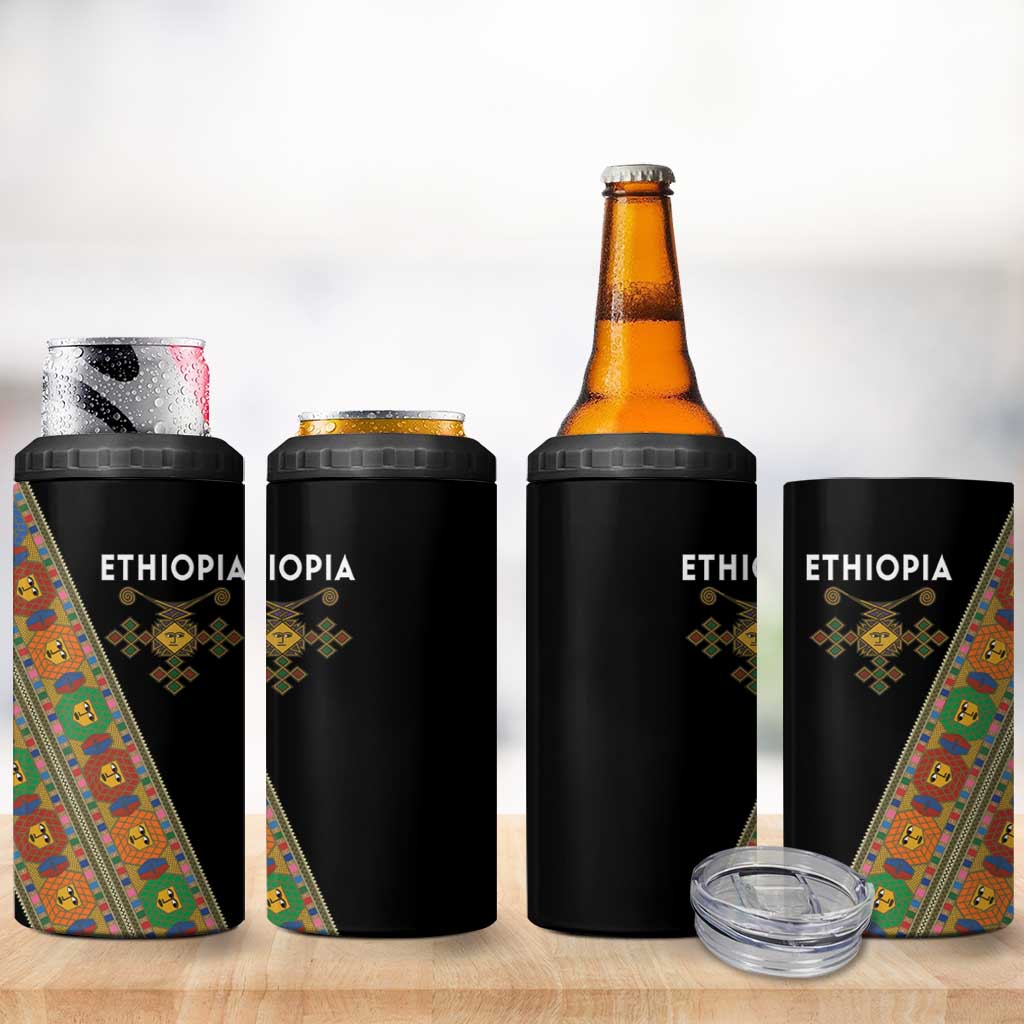 Ethiopia Saba Kemis Sash Style 4 in 1 Can Cooler Tumbler Black Color