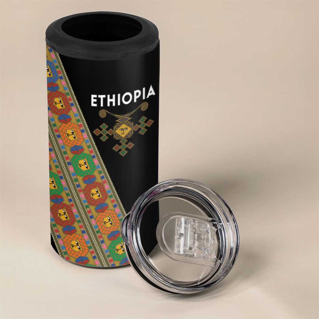 Ethiopia Saba Kemis Sash Style 4 in 1 Can Cooler Tumbler Black Color
