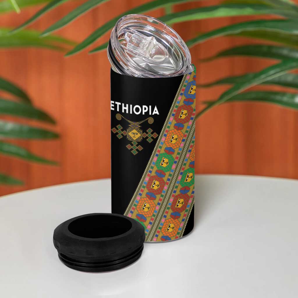Ethiopia Saba Kemis Sash Style 4 in 1 Can Cooler Tumbler Black Color