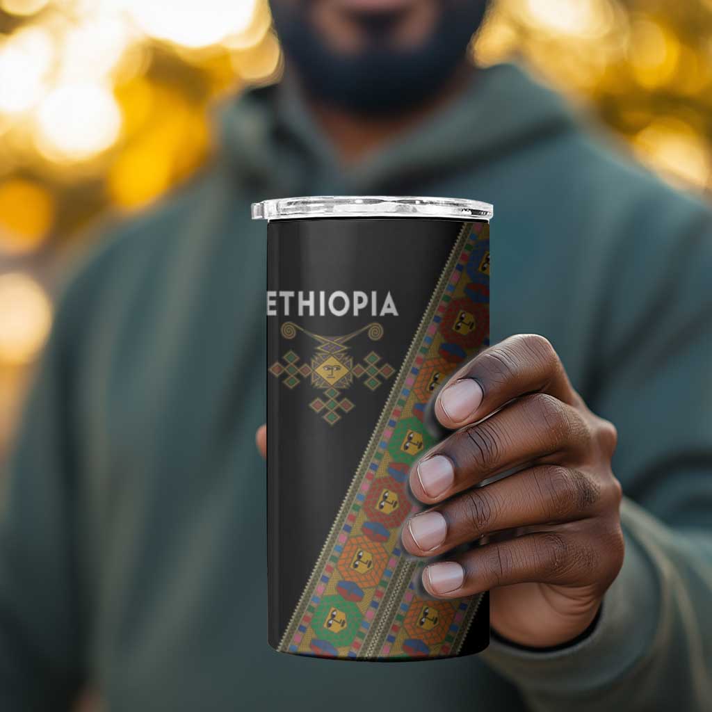 Ethiopia Saba Kemis Sash Style 4 in 1 Can Cooler Tumbler Black Color