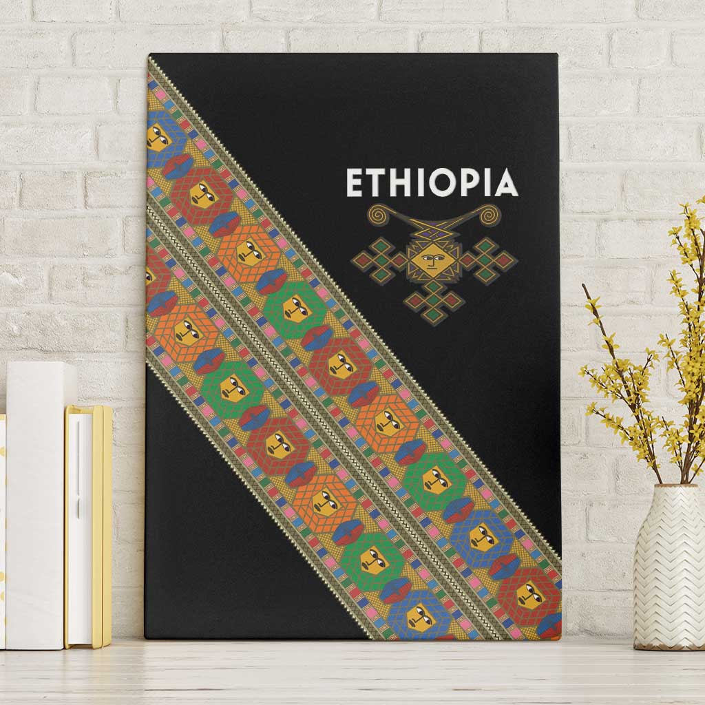 Ethiopia Saba Kemis Sash Style Canvas Wall Art Black Color