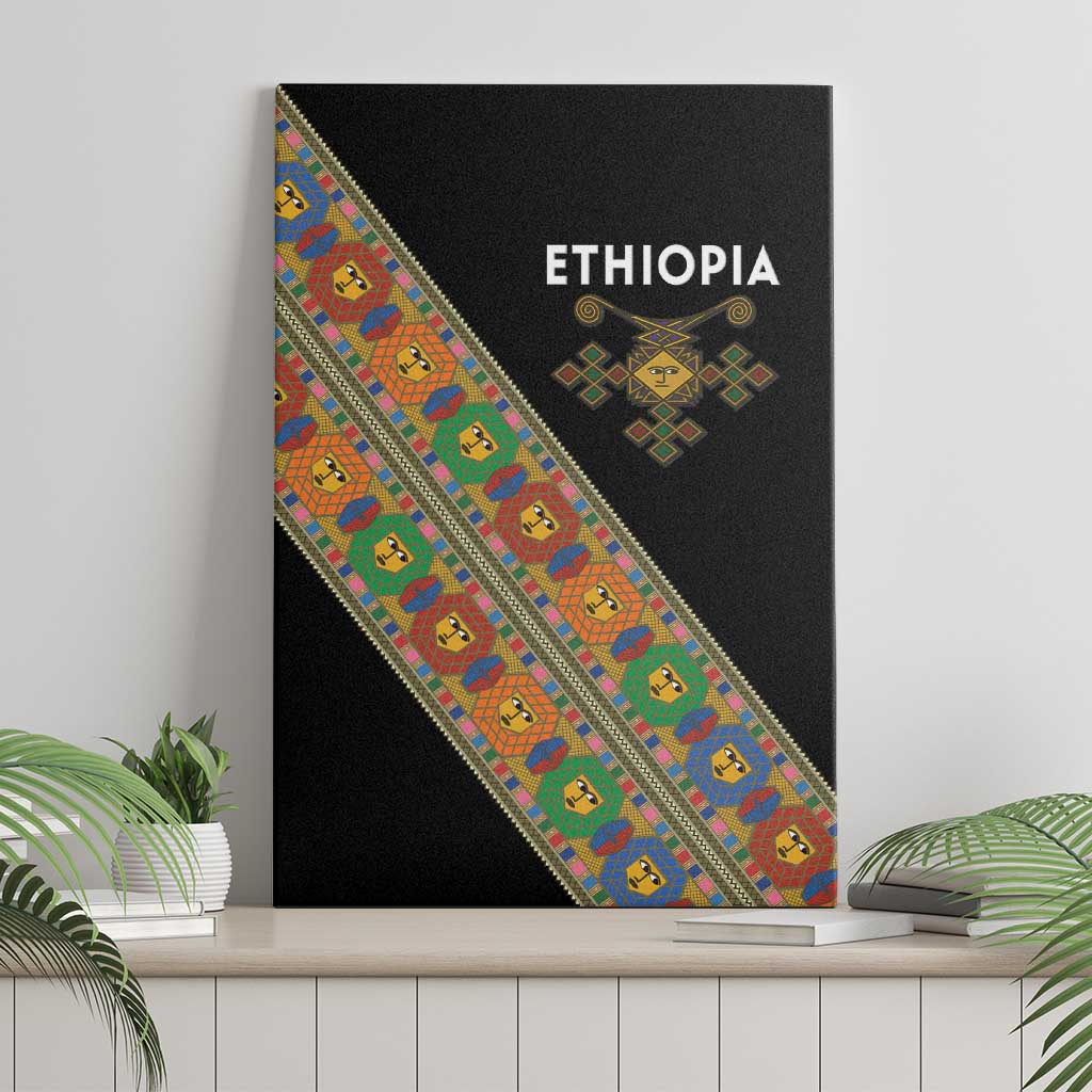 Ethiopia Saba Kemis Sash Style Canvas Wall Art Black Color
