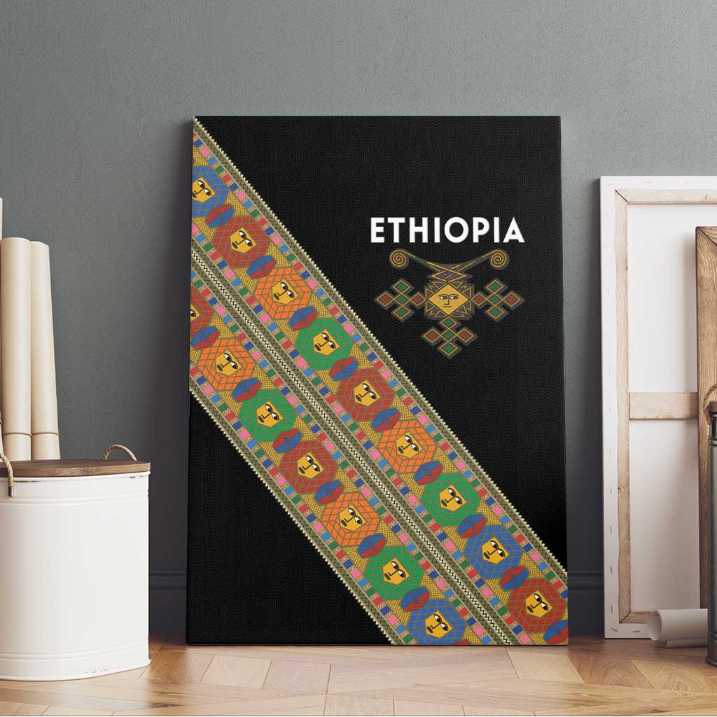 Ethiopia Saba Kemis Sash Style Canvas Wall Art Black Color