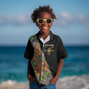 Ethiopia Saba Kemis Sash Style Kid Hawaiian Shirt Black Color