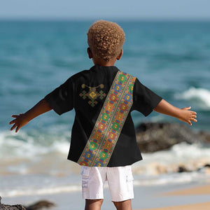 Ethiopia Saba Kemis Sash Style Kid Hawaiian Shirt Black Color