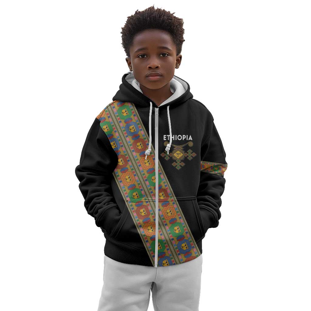 Ethiopia Saba Kemis Sash Style Kid Hoodie Black Color