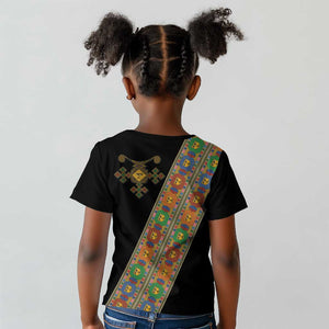 Ethiopia Saba Kemis Sash Style Kid T shirt Black Color