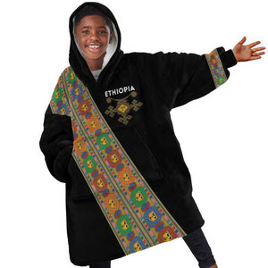 Ethiopia Saba Kemis Sash Style Kid Wearable Blanket Hoodie Black Color