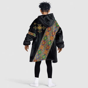 Ethiopia Saba Kemis Sash Style Kid Wearable Blanket Hoodie Black Color