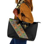 Ethiopia Saba Kemis Sash Style Leather Tote Bag Black Color