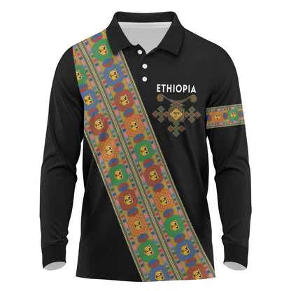 Ethiopia Saba Kemis Sash Style Long Sleeve Polo Shirt Black Color