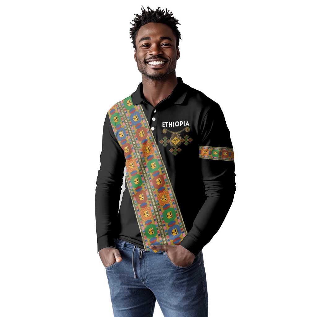Ethiopia Saba Kemis Sash Style Long Sleeve Polo Shirt Black Color