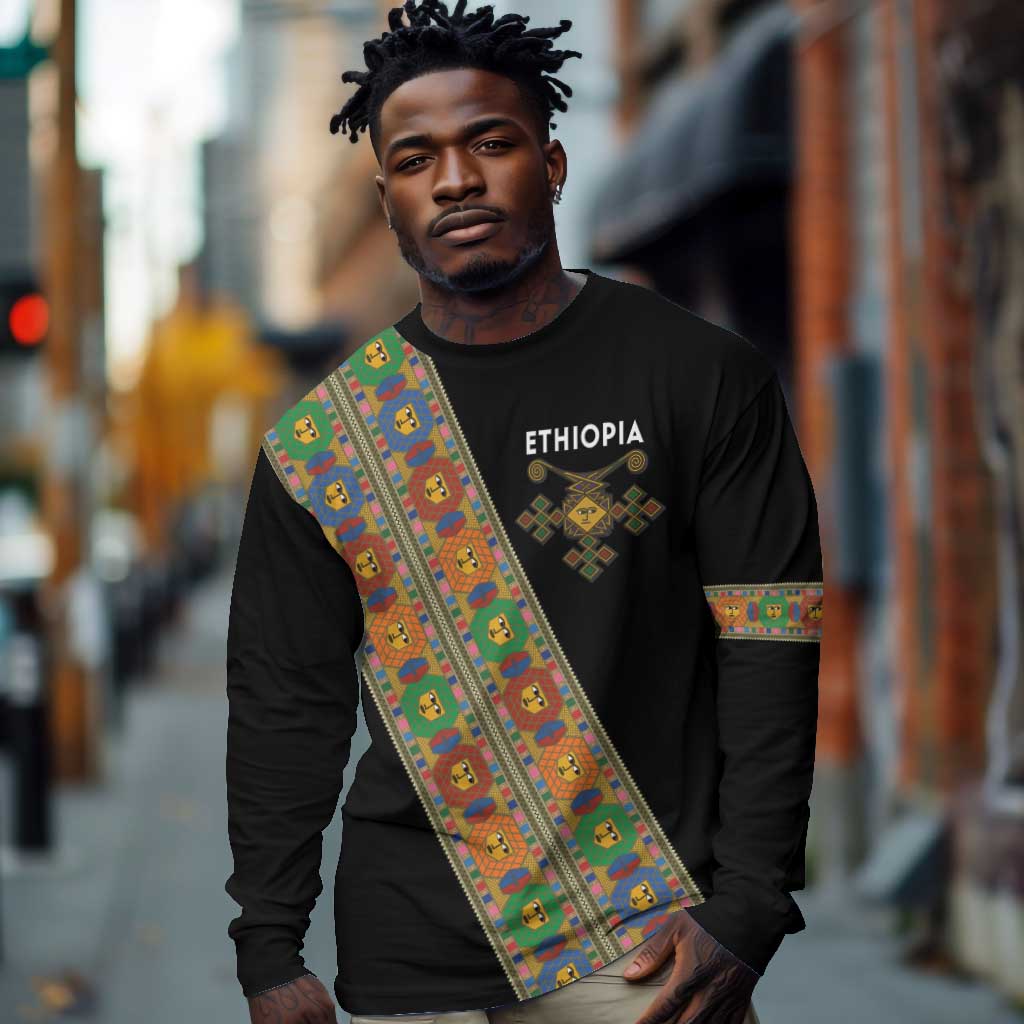 Ethiopia Saba Kemis Sash Style Long Sleeve Shirt Black Color