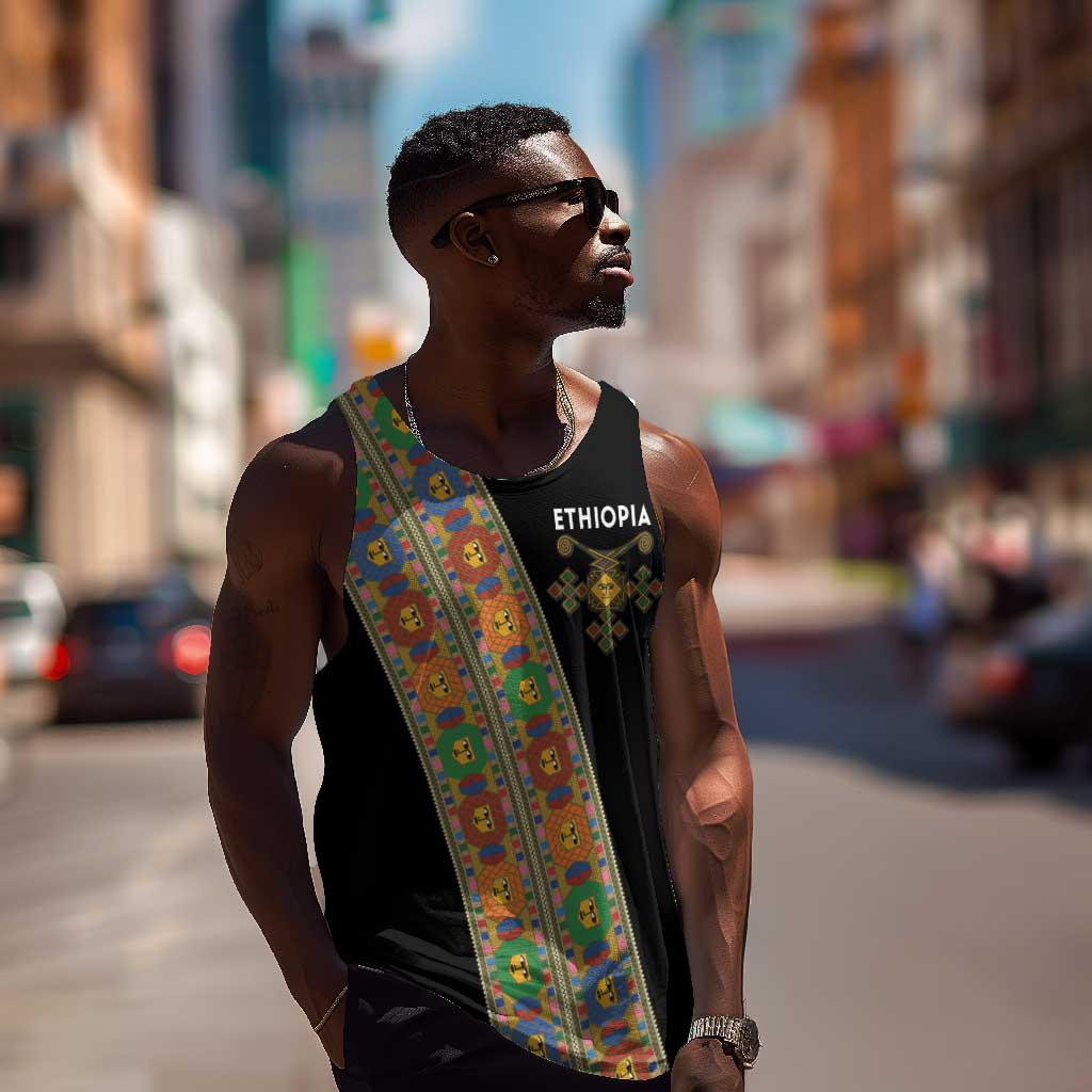 Ethiopia Saba Kemis Sash Style Men Tank Top Black Color