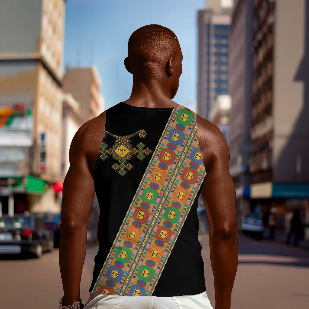 Ethiopia Saba Kemis Sash Style Men Tank Top Black Color
