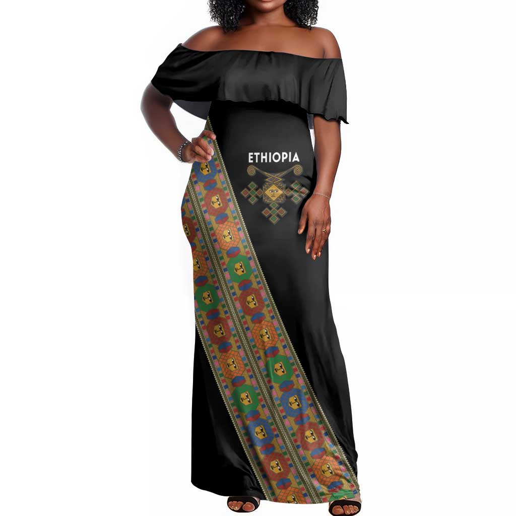 Ethiopia Saba Kemis Sash Style Off Shoulder Maxi Dress Black Color