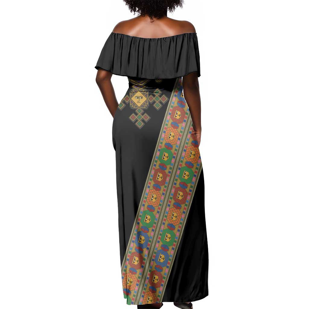 Ethiopia Saba Kemis Sash Style Off Shoulder Maxi Dress Black Color
