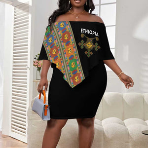 Ethiopia Saba Kemis Sash Style Off Shoulder Short Dress Black Color
