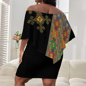 Ethiopia Saba Kemis Sash Style Off Shoulder Short Dress Black Color