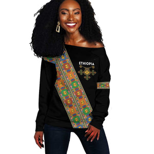 Ethiopia Saba Kemis Sash Style Off Shoulder Sweater Black Color