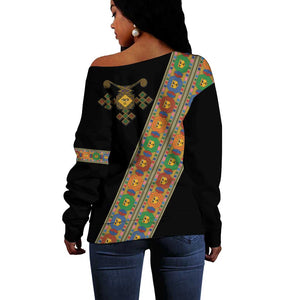 Ethiopia Saba Kemis Sash Style Off Shoulder Sweater Black Color