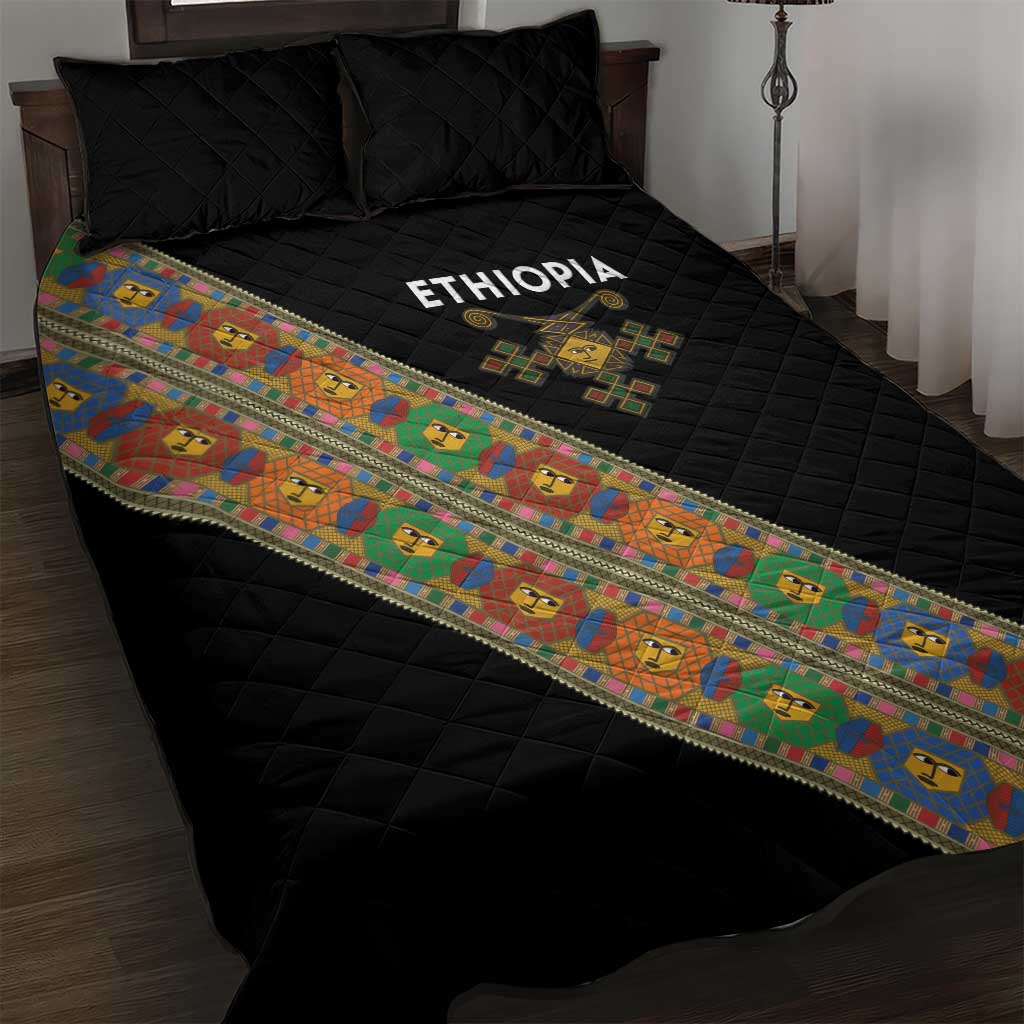 Ethiopia Saba Kemis Sash Style Quilt Bed Set Black Color