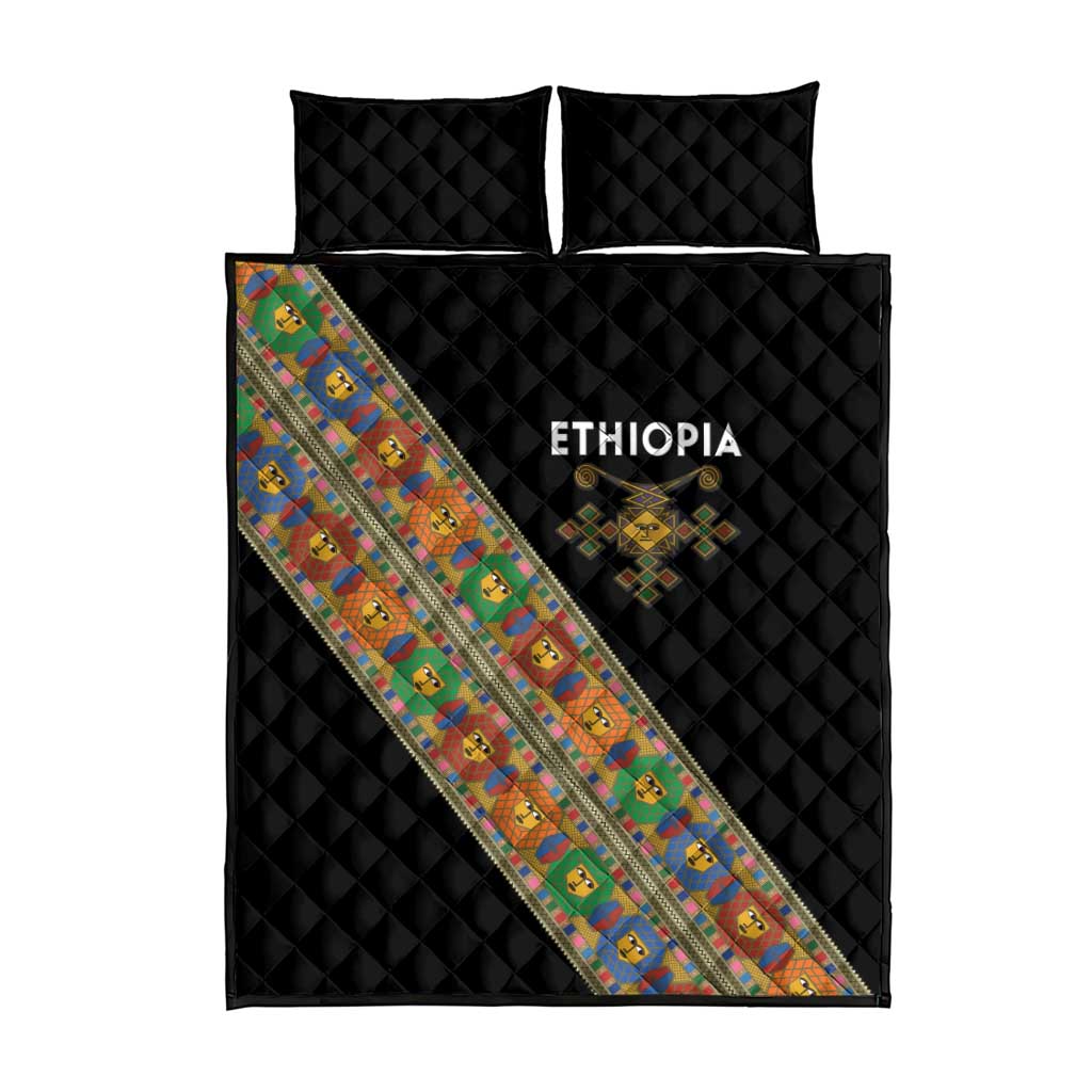 Ethiopia Saba Kemis Sash Style Quilt Bed Set Black Color