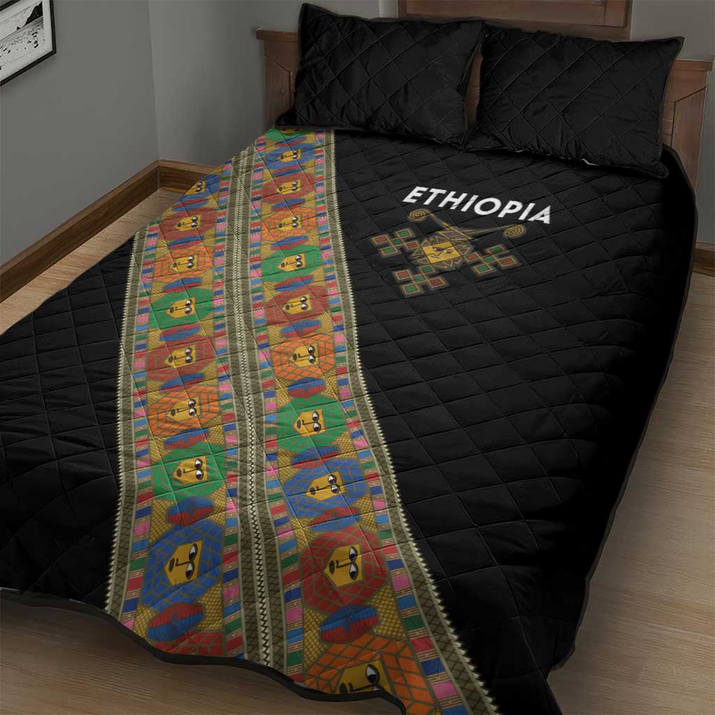 Ethiopia Saba Kemis Sash Style Quilt Bed Set Black Color