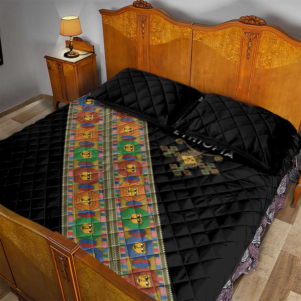 Ethiopia Saba Kemis Sash Style Quilt Bed Set Black Color