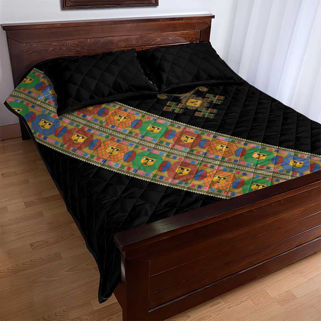 Ethiopia Saba Kemis Sash Style Quilt Bed Set Black Color