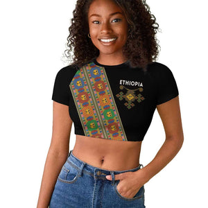 Ethiopia Saba Kemis Sash Style Raglan Cropped T shirt Black Color