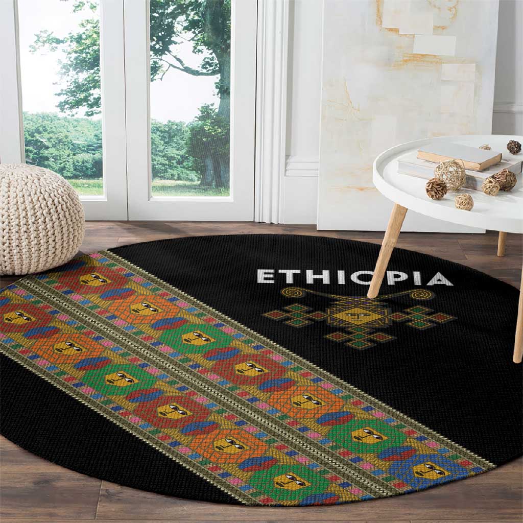 Ethiopia Saba Kemis Sash Style Round Carpet Black Color