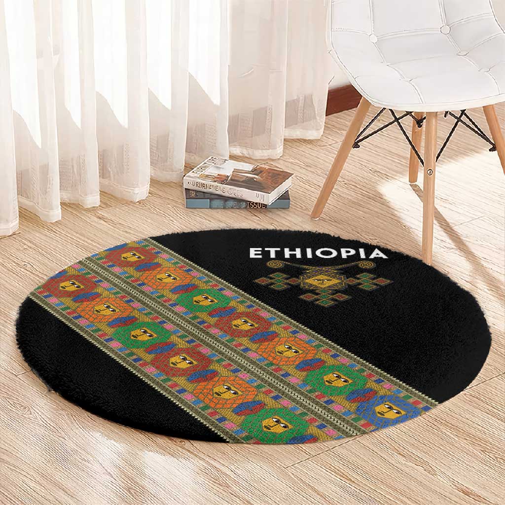 Ethiopia Saba Kemis Sash Style Round Carpet Black Color