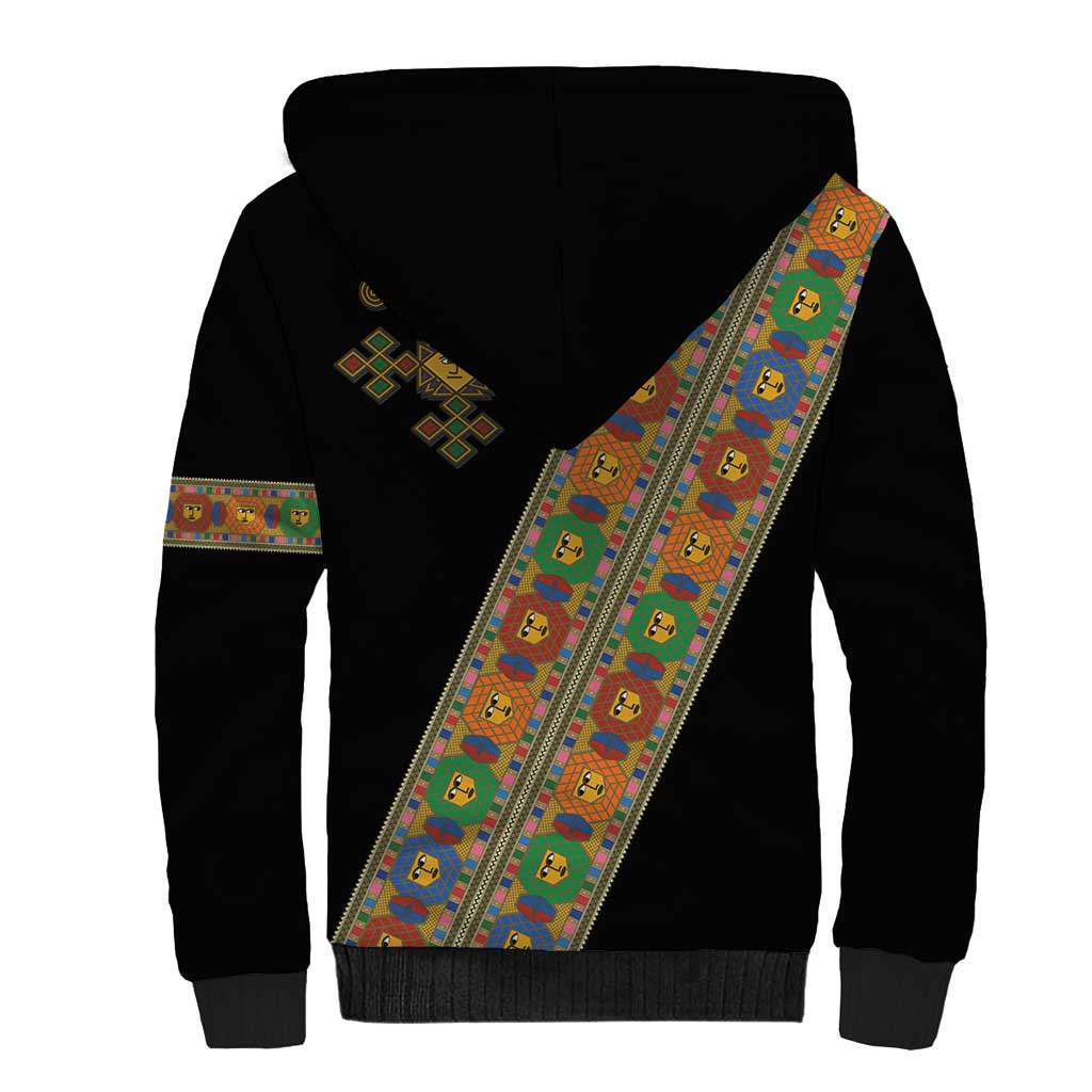 Ethiopia Saba Kemis Sash Style Sherpa Hoodie Black Color