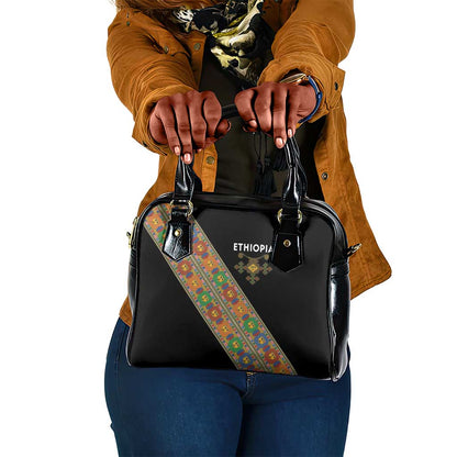 Ethiopia Saba Kemis Sash Style Shoulder Handbag Black Color