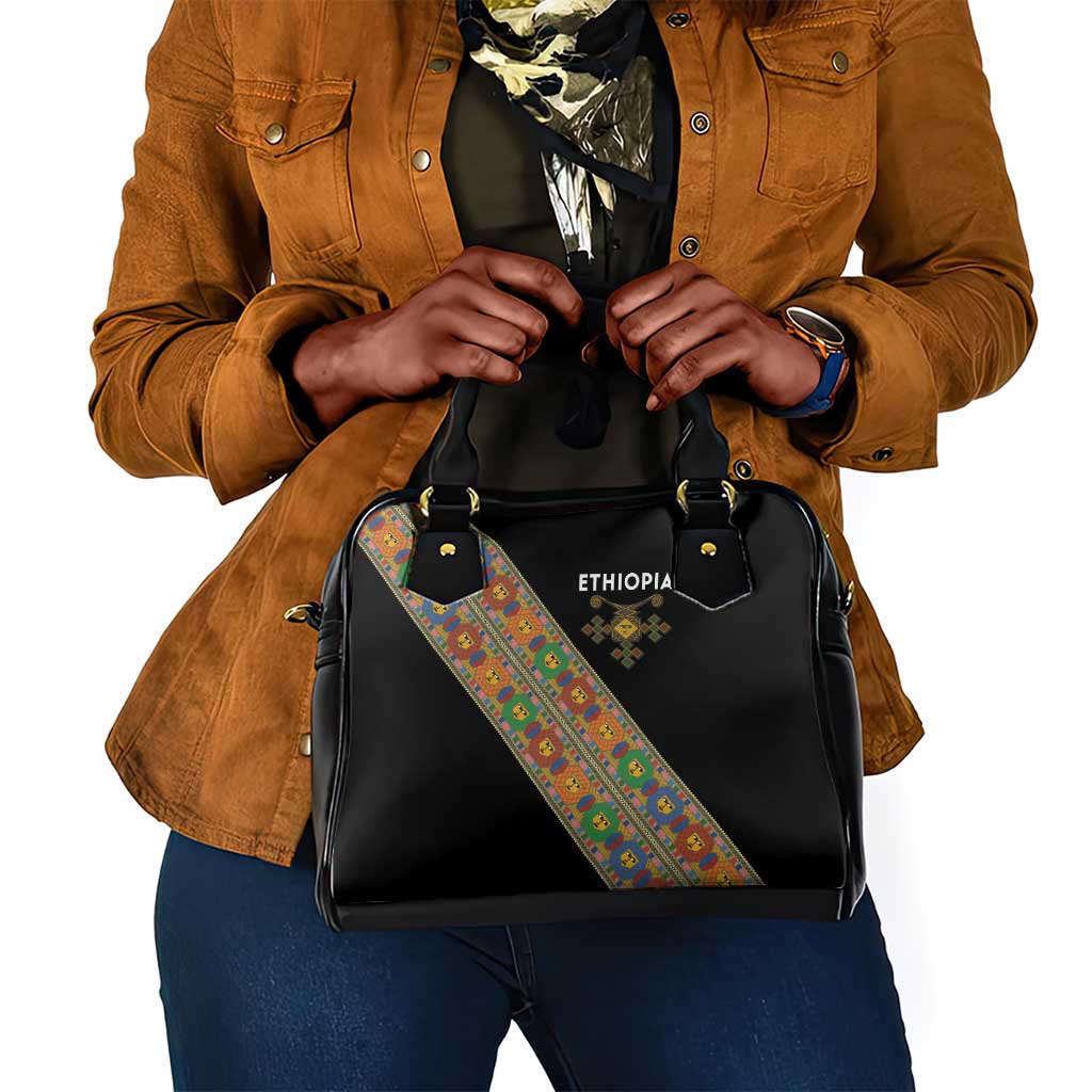 Ethiopia Saba Kemis Sash Style Shoulder Handbag Black Color
