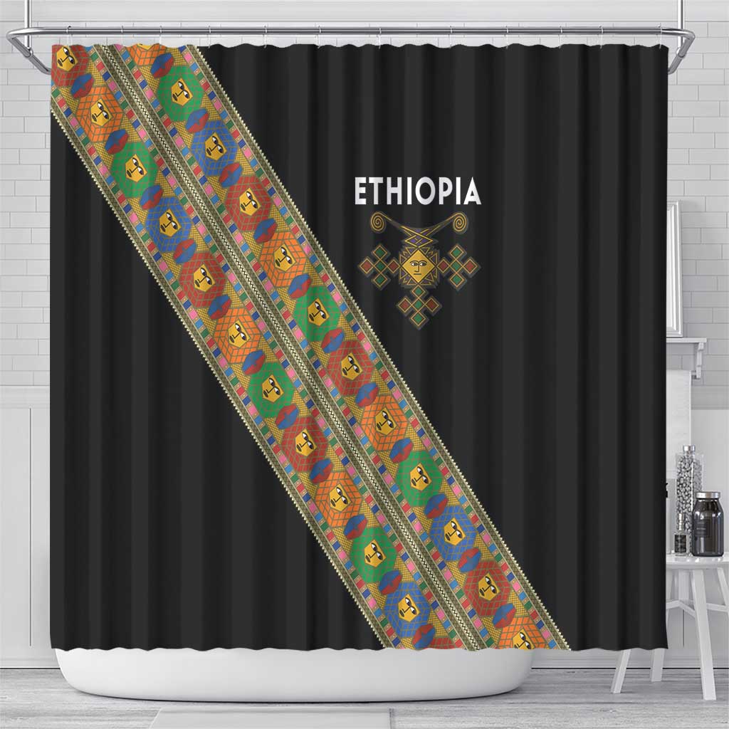Ethiopia Saba Kemis Sash Style Shower Curtain Black Color