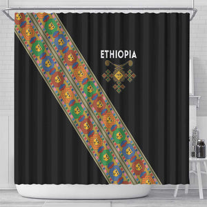 Ethiopia Saba Kemis Sash Style Shower Curtain Black Color