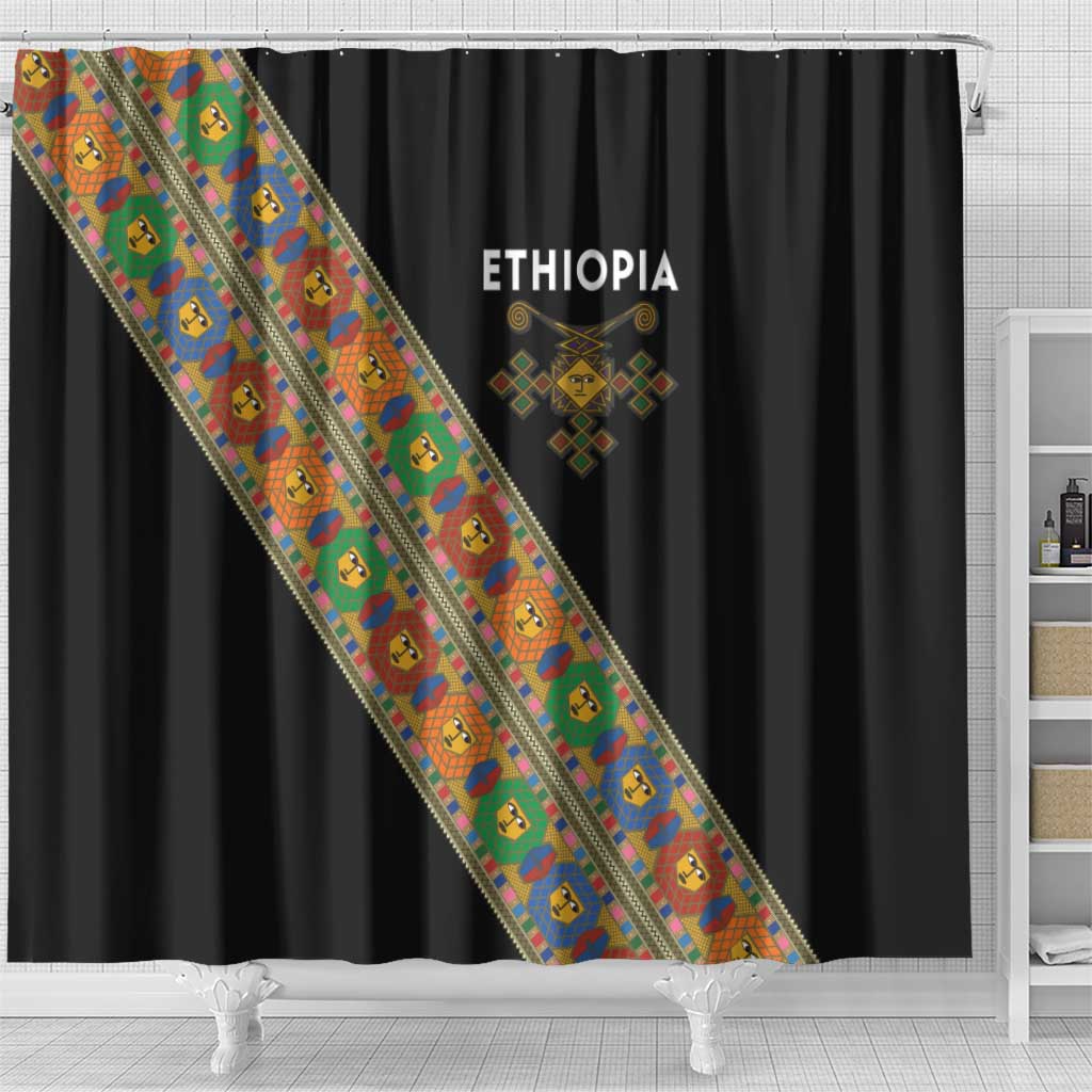 Ethiopia Saba Kemis Sash Style Shower Curtain Black Color