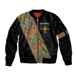 Ethiopia Saba Kemis Sash Style Sleeve Zip Bomber Jacket Black Color