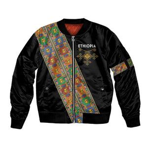 Ethiopia Saba Kemis Sash Style Sleeve Zip Bomber Jacket Black Color