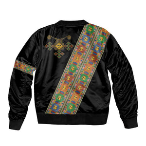 Ethiopia Saba Kemis Sash Style Sleeve Zip Bomber Jacket Black Color