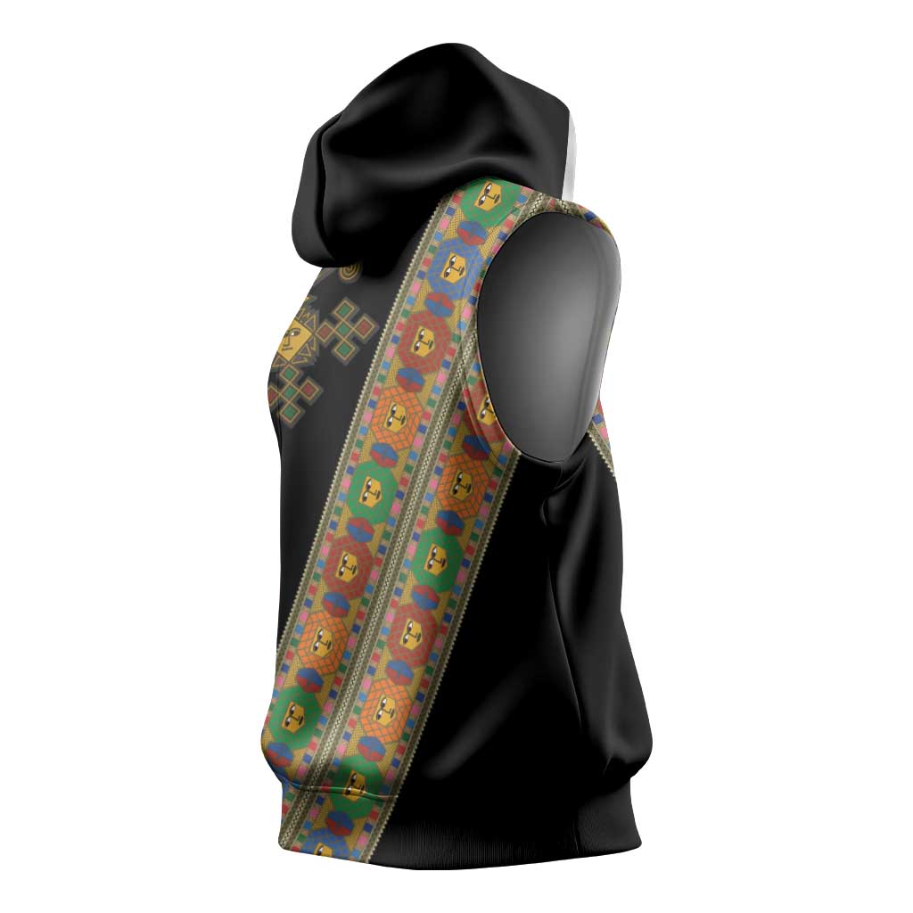 Ethiopia Saba Kemis Sash Style Sleeveless Hoodie Black Color - African Pride
